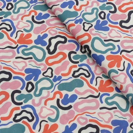 Coupon 3m Tissu Cretonne Imprimée Abstract Multico 