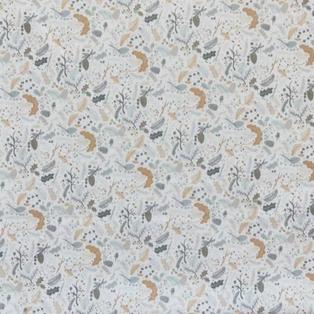 Coupon 3m Tissu Cretonne Imprimé Feuilles Blanc 