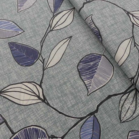 Coupon 3m Tissu Enduit Garden Leaf Feuillage Bleu 