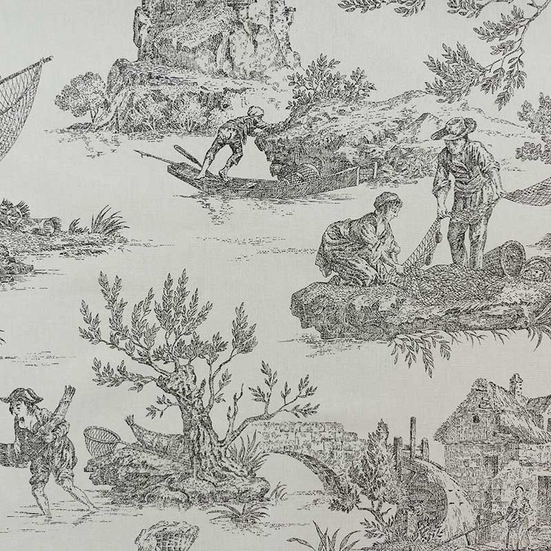 Coupon 3m Tissu Toile de Jouy Demi Natte Grande Largeur Noir