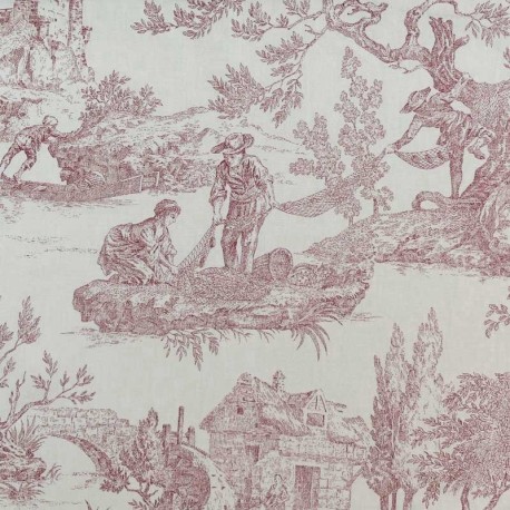 Coupon 3m Tissu Toile de Jouy Demi Natte Grande Largeur Rouge 
