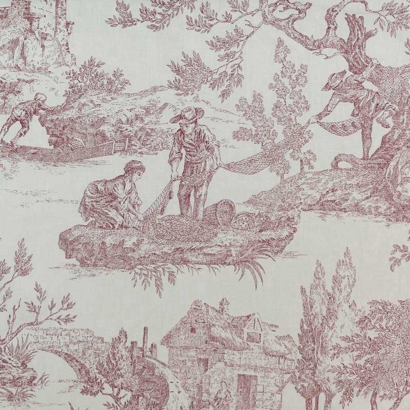 Coupon 3m Tissu Toile de Jouy Demi Natte Grande Largeur Rouge 