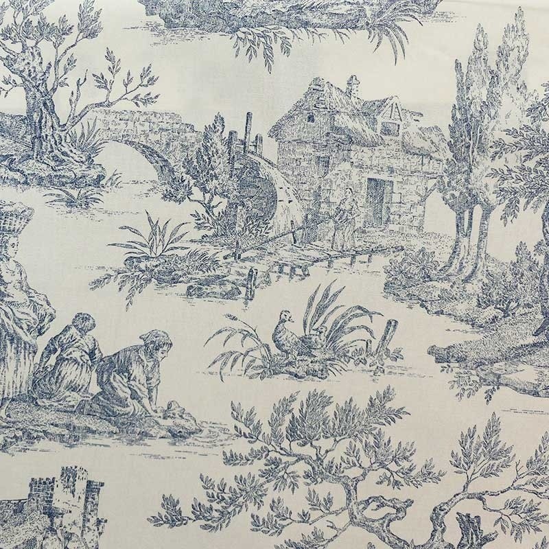 Coupon 3m Tissu Toile de Jouy Demi Natte Grande Largeur Bleu