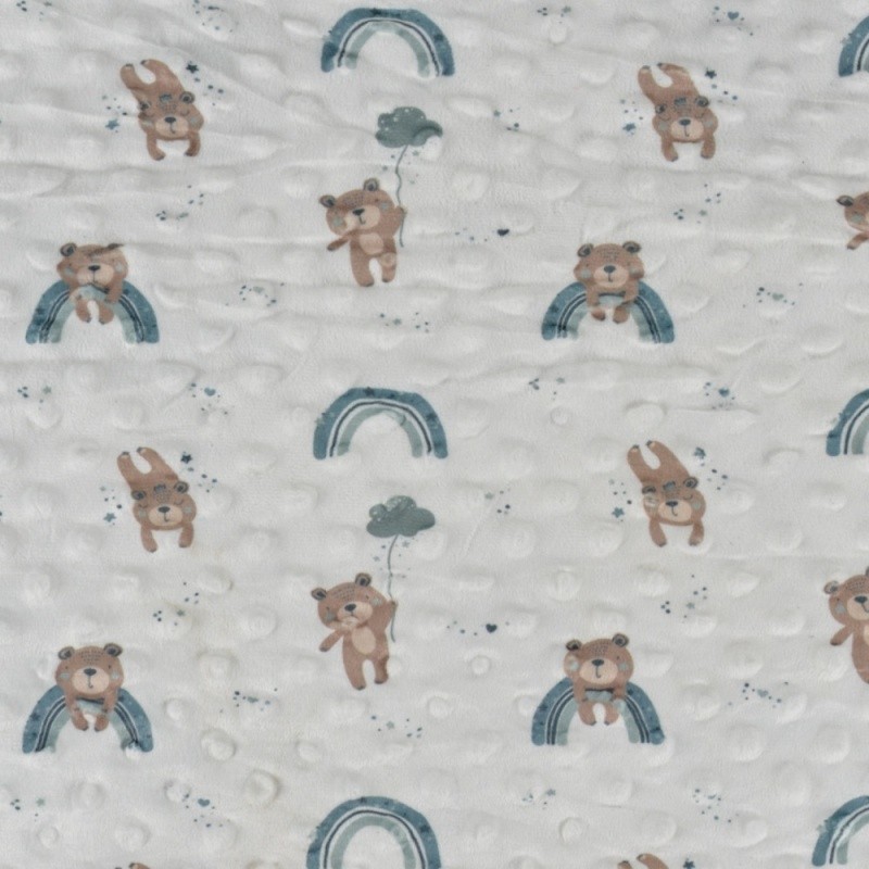 Coupon 3m Tissu Bubble Minky Imprimé Ours arc-en-ciel Menthe 