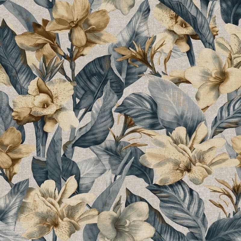 Coupon 3m Tissu Imprimé Versailles Fleur Imprimé Fleurs Bleu