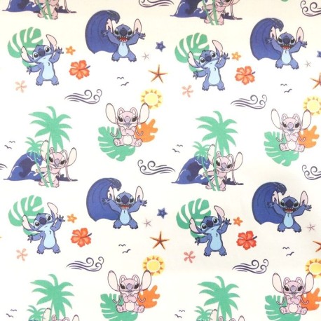 Coupon 3m Tissu Licence Lilo&stitch Islande Fun Imprimé Multico Fond Blanc