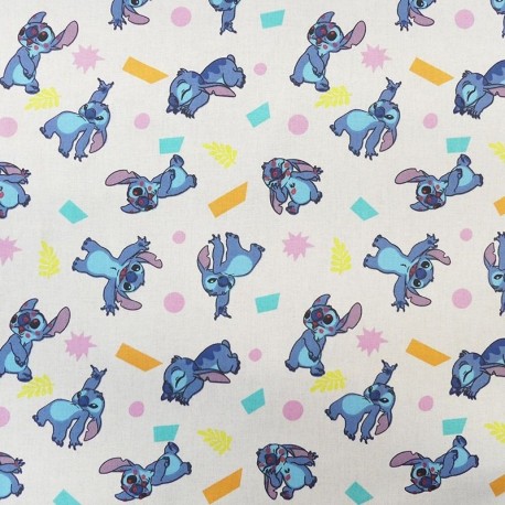 Coupon 3m Tissu Licence Lilo&stitch Patch Imprimé Multico Fond Blanc