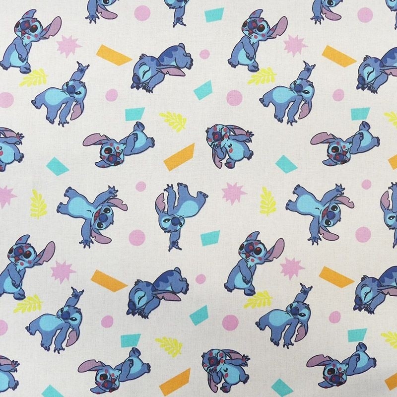 Coupon 3m Tissu Licence Lilo&stitch Patch Imprimé Multico Fond Blanc
