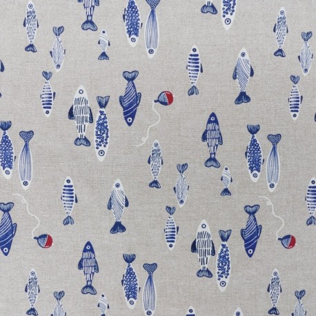 Coupon 3m Tissu Tuna Imprimé Poissons Bleu 
