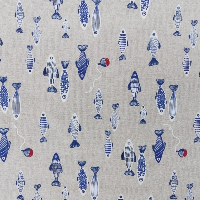 Coupon 3m Tissu Tuna Imprimé Poissons Bleu 