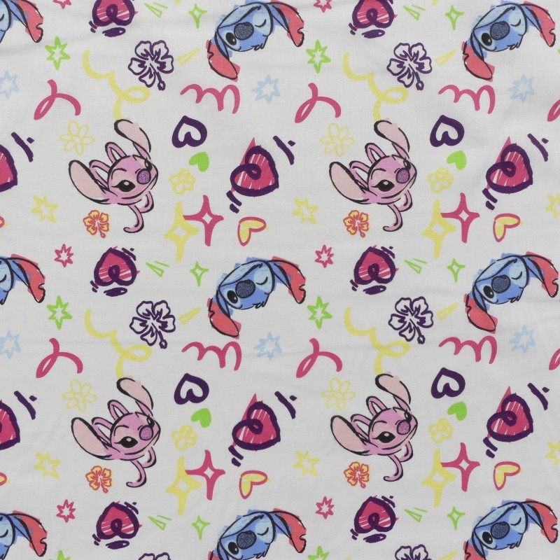 Coupon 3m Tissu Licence Lilo&stitch Graphiti Imprimé Multico