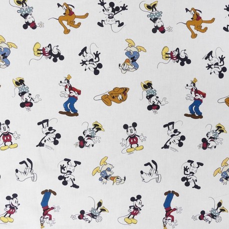 Coupon 3m Tissu Licence Mickey Friends Fond Blanc