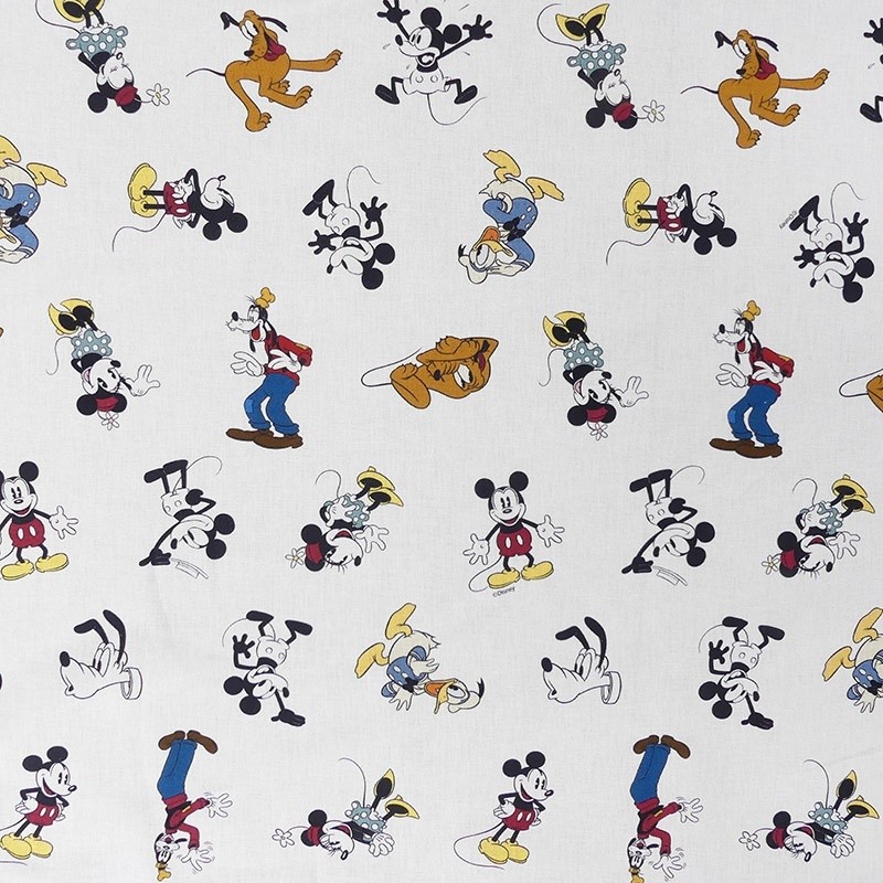 Coupon 3m Tissu Licence Mickey Friends Fond Blanc