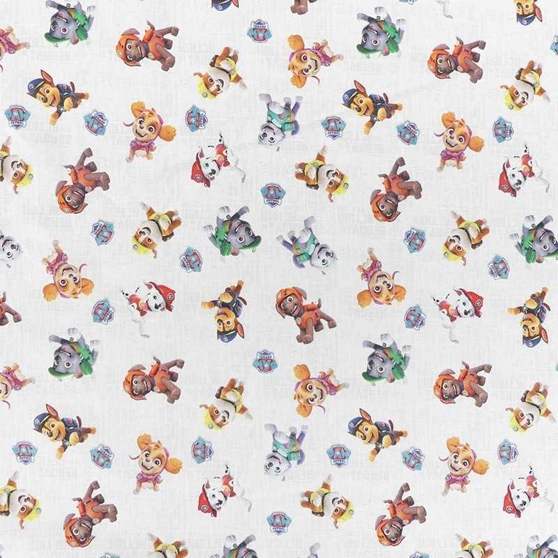 Coupon 3m Tissu Licence Pat Patrouille Friends Fond Blanc 