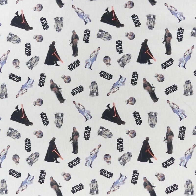 Coupon 3m Tissu Licence Star Wars Classic Fond Blanc