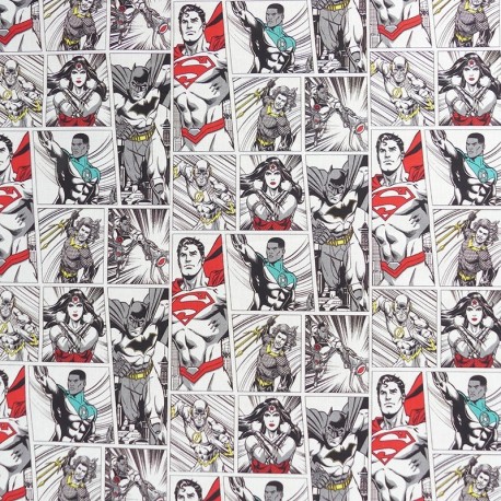 Coupon 3m Tissu Licence Justice League Fond Blanc Blanc