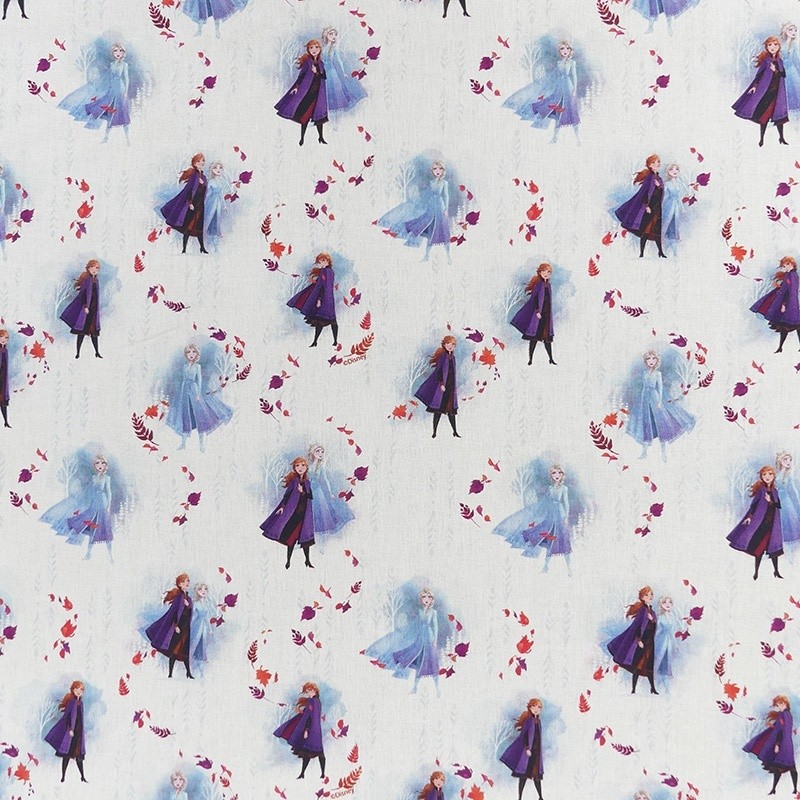 Coupon 3m Tissu Licence La Reine Des Neiges Fond Blanc