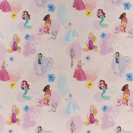 Coupon 3m Tissu Licence Princesse Fond Rose
