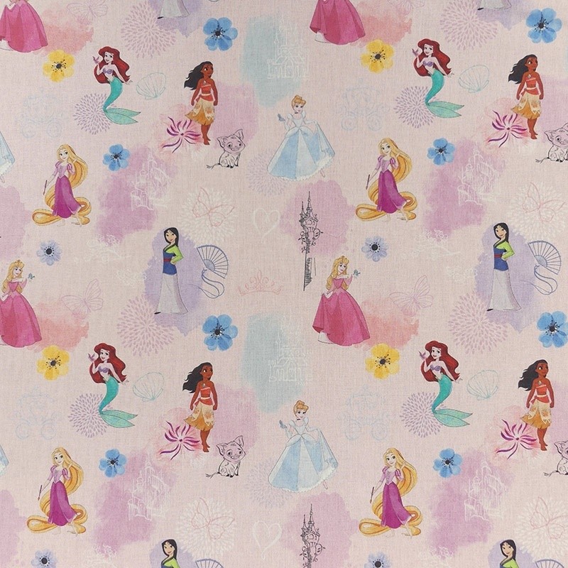 Coupon 3m Tissu Licence Princesse Fond Rose