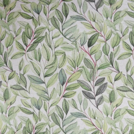 Coupon 3m Tissu Imprimé Laurel Feuilles Vert