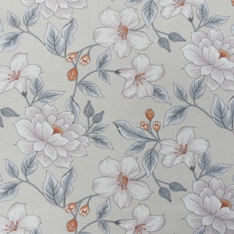Coupon 3m Tissu Moet Imprimé Grosses Fleurs Fond Lin 