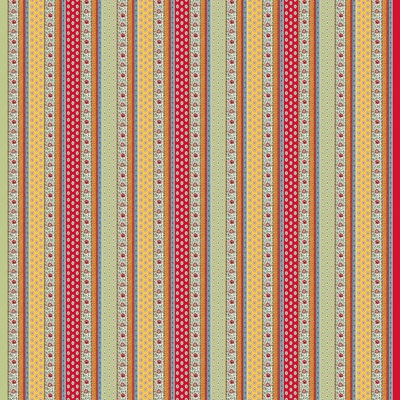 Coupon 3m Tissu Cretonne Gordes Rayure  Multico Provençal