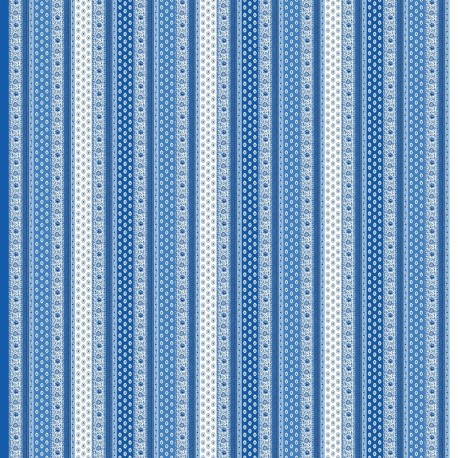 Coupon 3m Tissu Cretonne Gordes Rayure Bleu