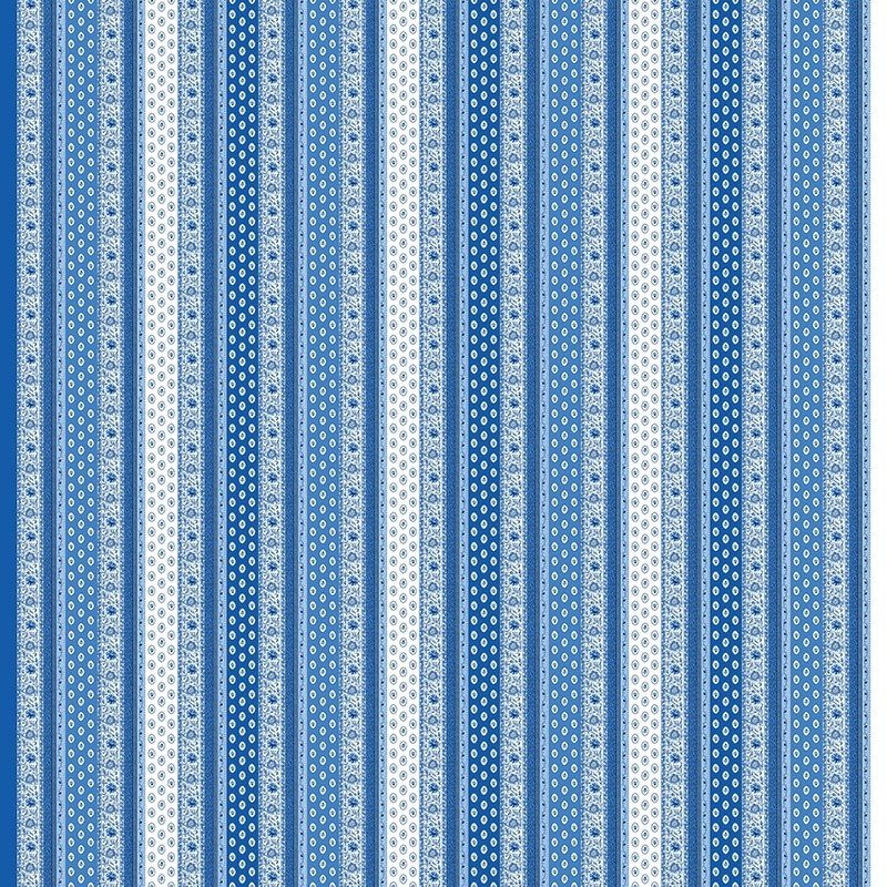 Coupon 3m Tissu Cretonne Gordes Rayure Bleu
