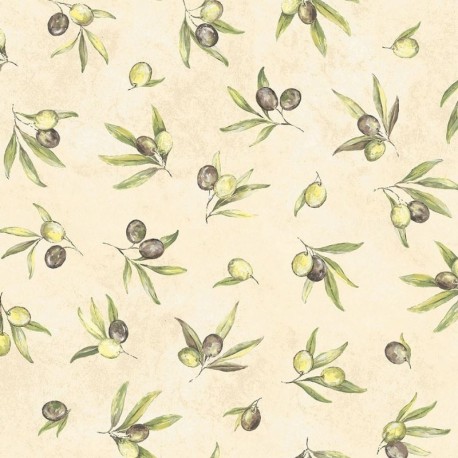 Coupon 3m Tissu Cretonne Oliveraie All Over Creme 
