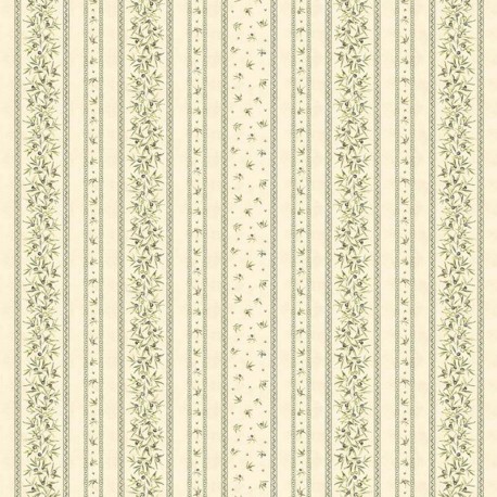 Coupon 3m Tissu Cretonne Oliveraie Rayure Creme