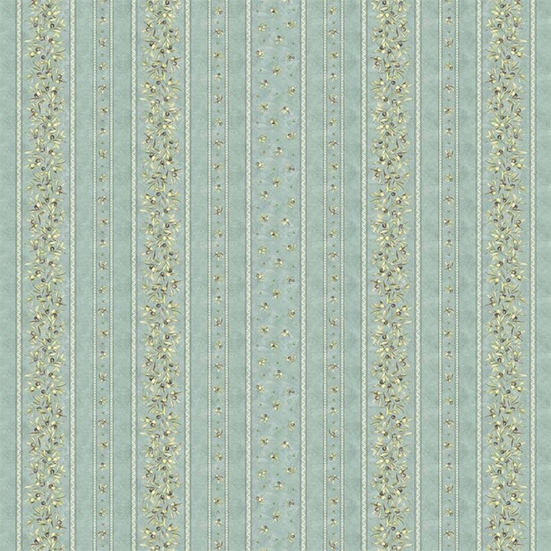 Coupon 3m Tissu Cretonne Oliveraie Rayure Sauge 