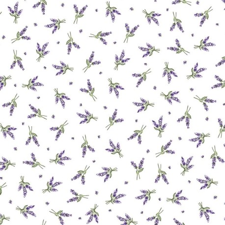 Coupon 3m Tissu Cretonne Lavandines All Over Ecru 