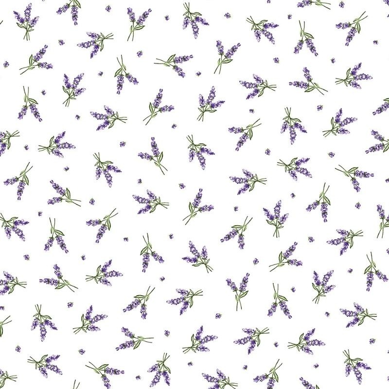 Coupon 3m Tissu Cretonne Lavandines All Over Ecru 