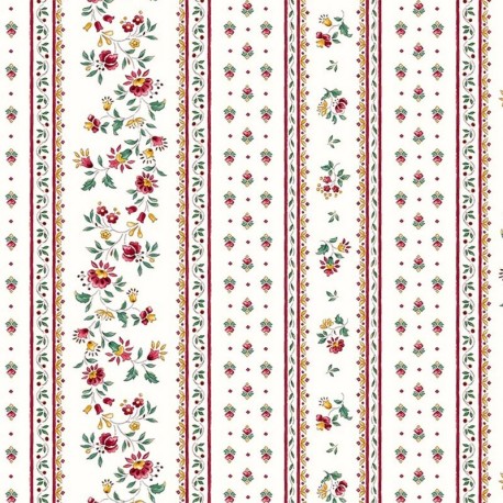 Coupon 3m Tissu Cretonne Figuerolles Rayure Ecru 