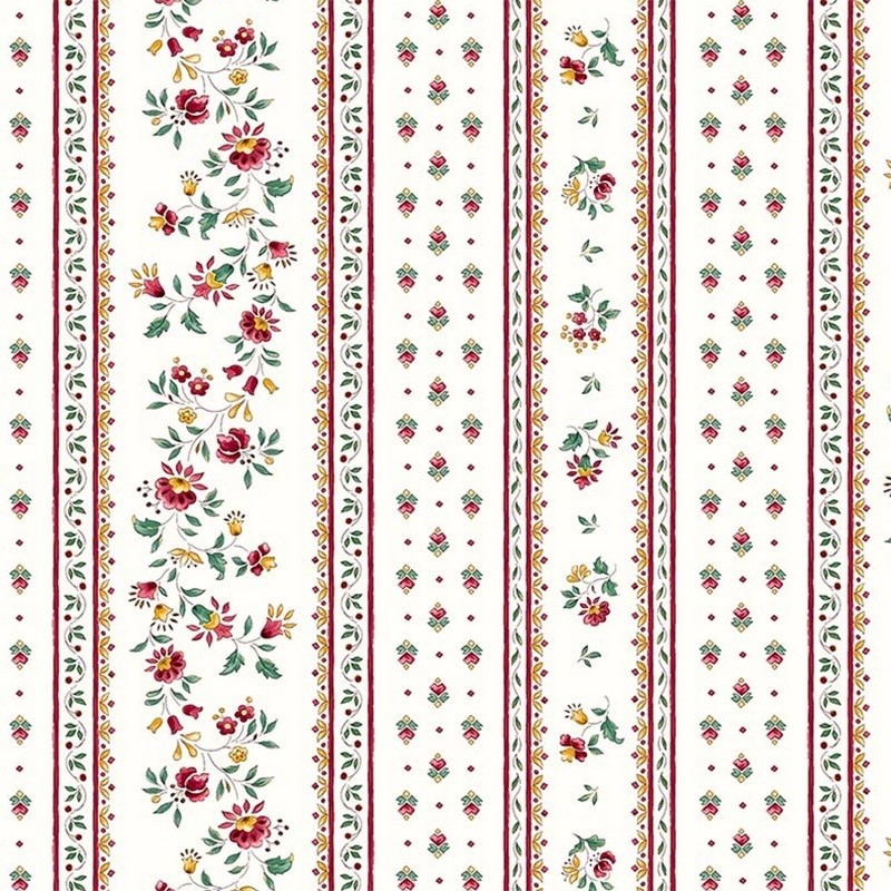 Coupon 3m Tissu Cretonne Figuerolles Rayure Ecru 