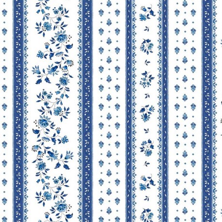 Coupon 3m Tissu Cretonne Figuerolles Rayure Bleu