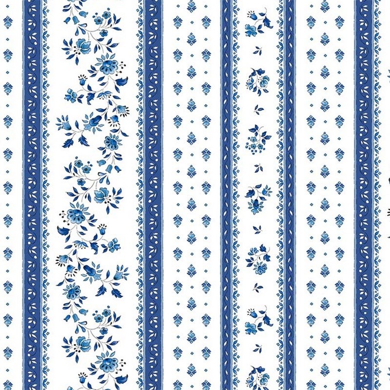 Coupon 3m Tissu Cretonne Figuerolles Rayure Bleu