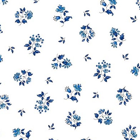 Coupon 3m Tissu Cretonne Figuerolles All Over Bleu