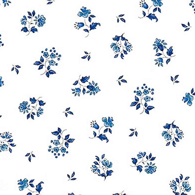 Coupon 3m Tissu Cretonne Figuerolles All Over Bleu