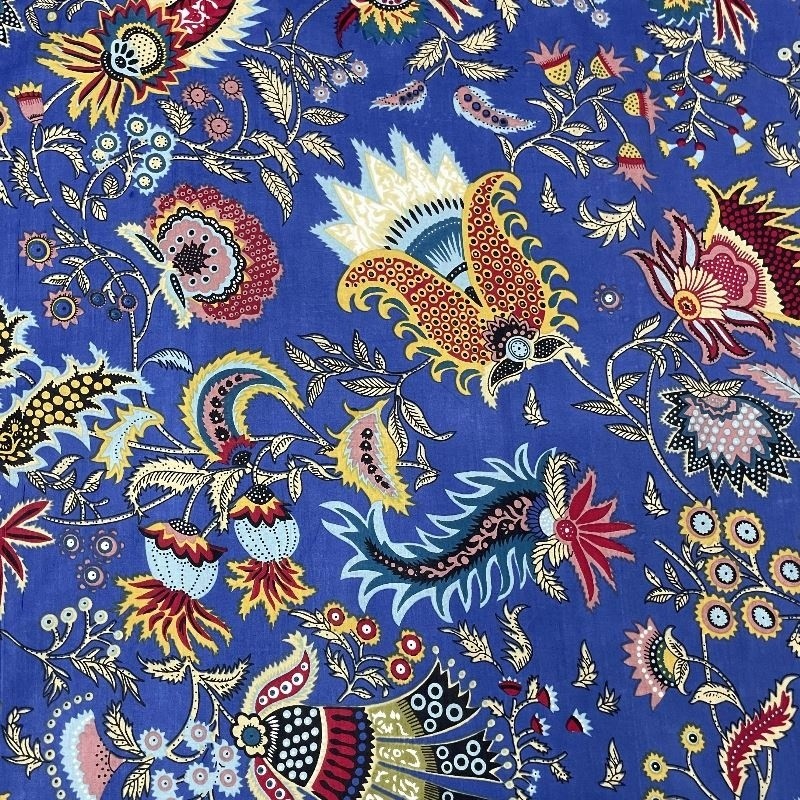 Coupon 3m Tissu Imprimé Esprit Blockprint Taj Mahal Bleu