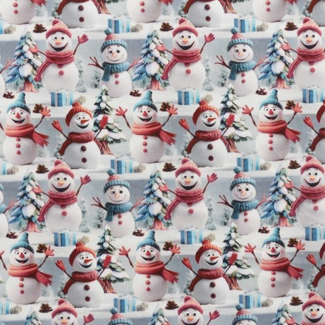 Coupon 3m Tissu Imprimé Effet 3d Snowman Multico