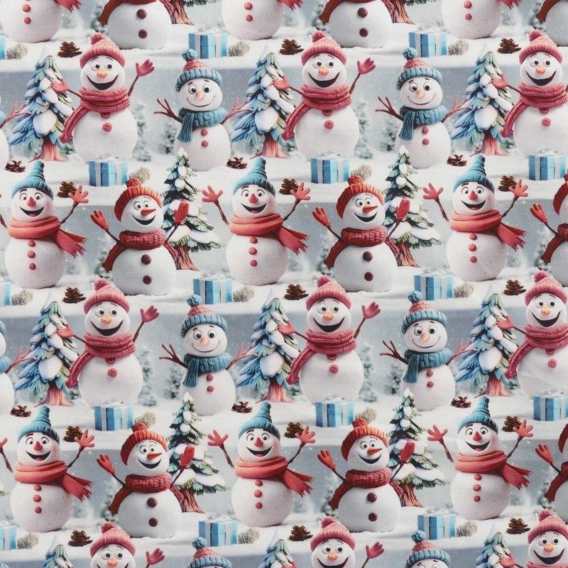Coupon 3m Tissu Imprimé Effet 3d Snowman Multico