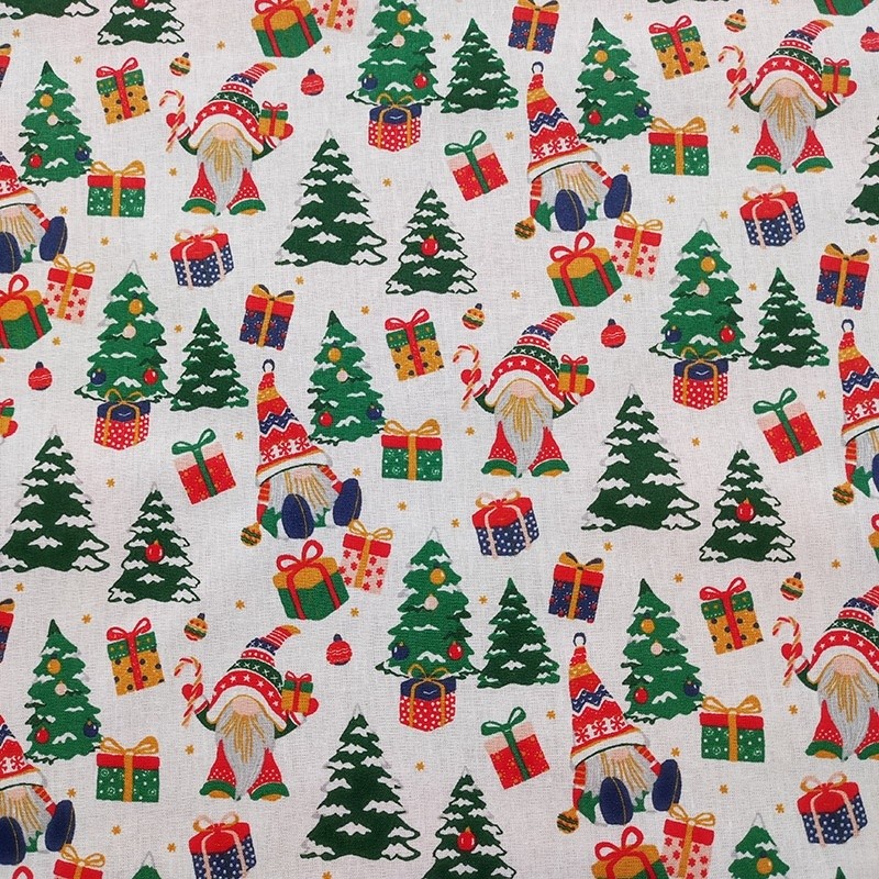 Coupon 3m Tissu Coton Imprimé Gnomes Blanc