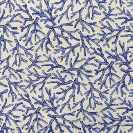 Coupon 3m Tissu Imprimé Coralium Bleu