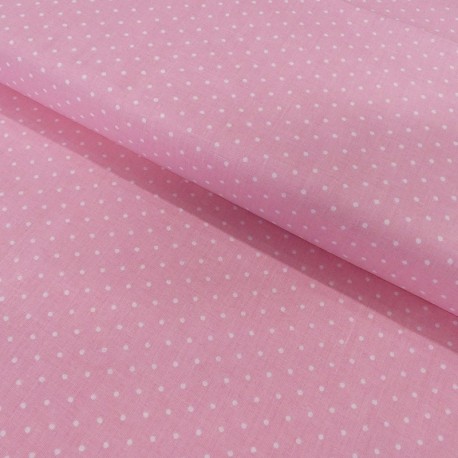 Coupon 3m Tissu Coton Imprimé Pin Dot Pink