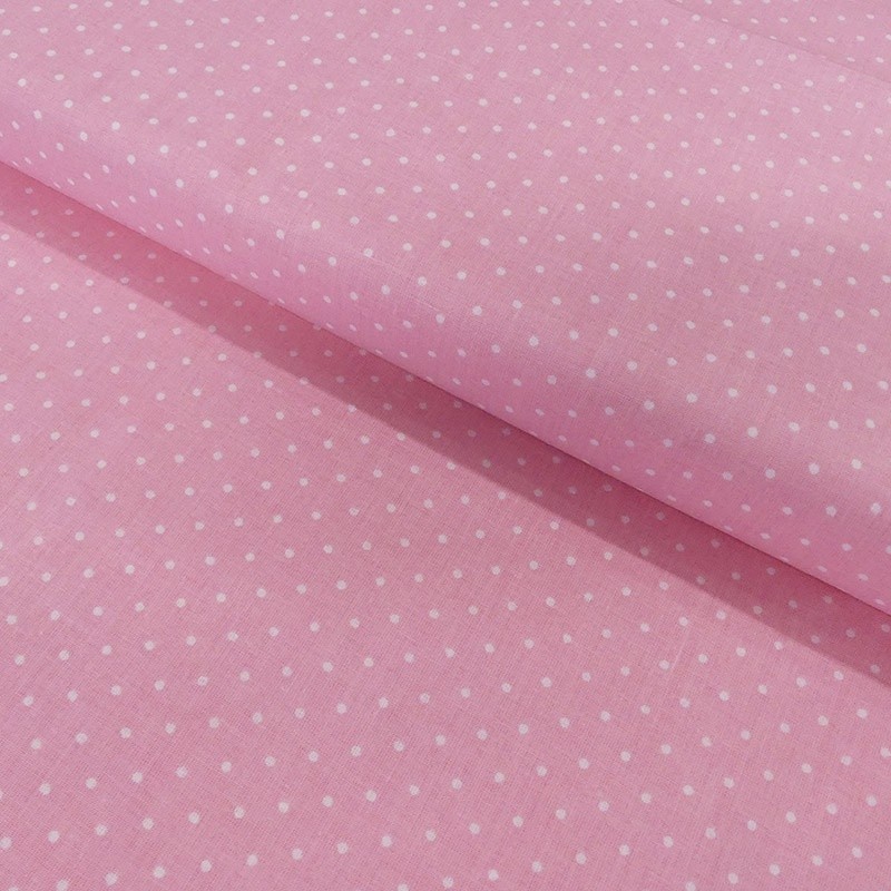 Coupon 3m Tissu Coton Imprimé Pin Dot Pink