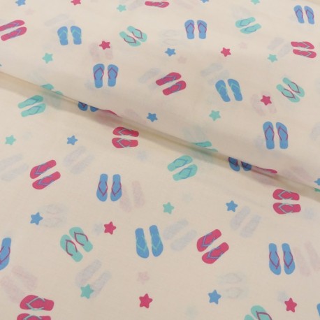 Coupon 3m Tissu Coton Imprimé Flip Flop And Stars 