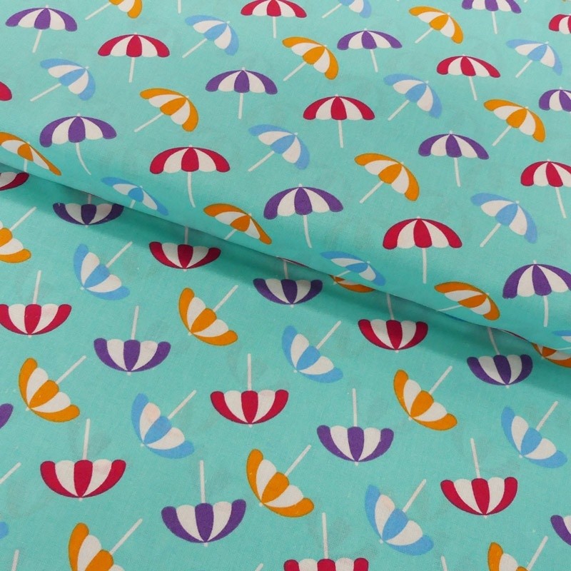Coupon 3m Tissu Coton Imprimé Umbrellas On Aqua 