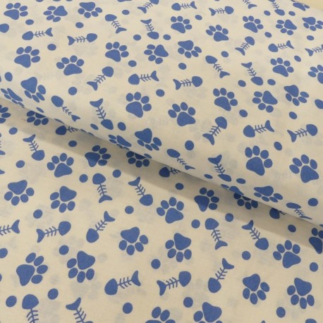 Coupon 3m Tissu Coton Imprimé Paw Prints Blue