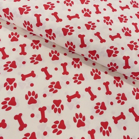 Coupon 3m Tissu Coton Imprimé Paw Prints Red